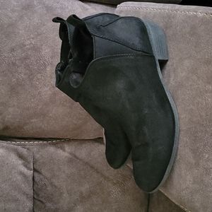 Black suede short heel booties